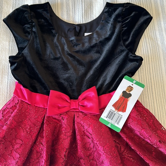 NWT Holiday dress - girls size 8.  Ruby red and black with bow in back. - Picture 2 of 5